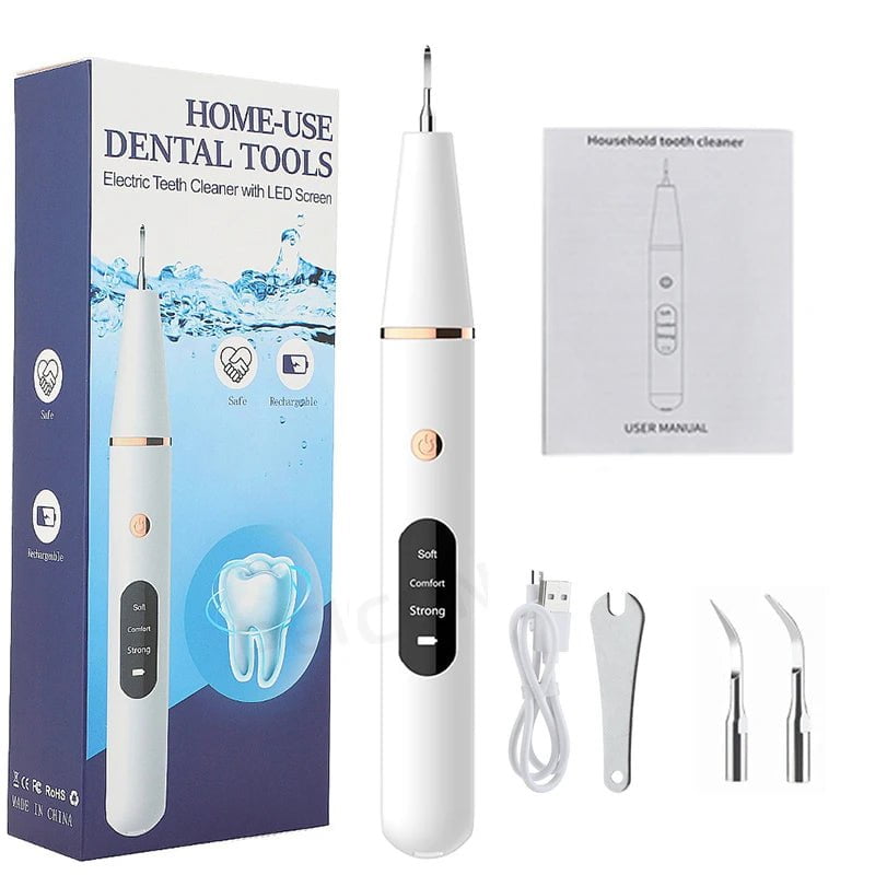 Storazone White Ultrasonic Scaler Dental Tartar Remover Electric Sonic Dental Calculus Remover Plaque Stains Removal Household Tooth Cleaner