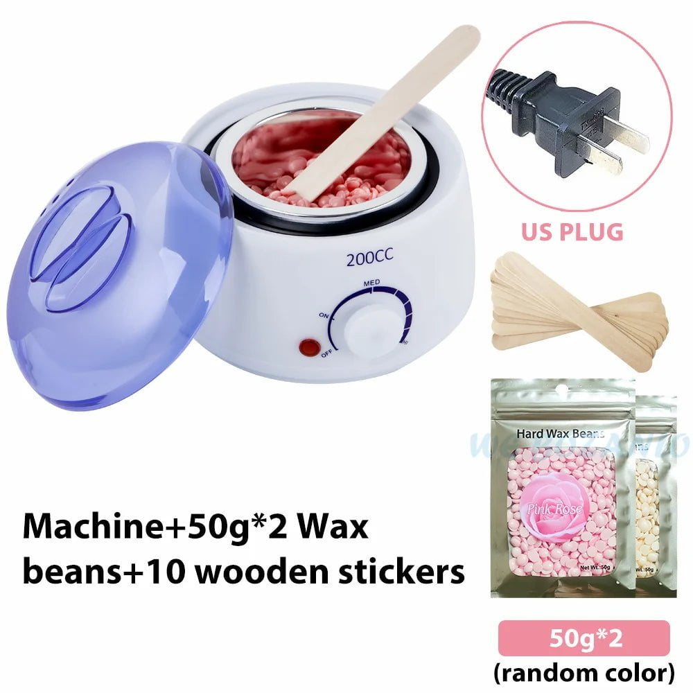 Storazone White US 100g Beans 200CC Wax Heater Warmer Hair Removal Machine For Hand Foot Body SPA Epilator Paraffin Wax Pot +Wax Beans + Wood Sticks