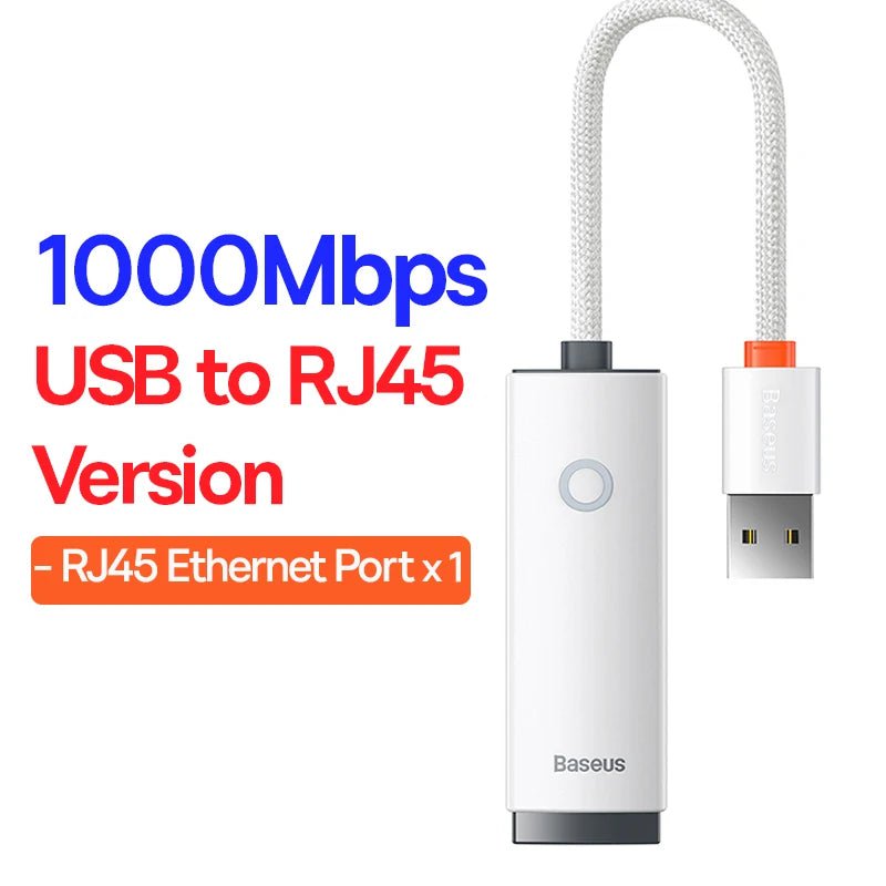 Storazone White USB 1000M BASEUS USB Ethernet Network Adapter for Macbook Pro Air USB C to RJ45 Ethernet Adapter for Xiaomi Mi TV Box S Network Card