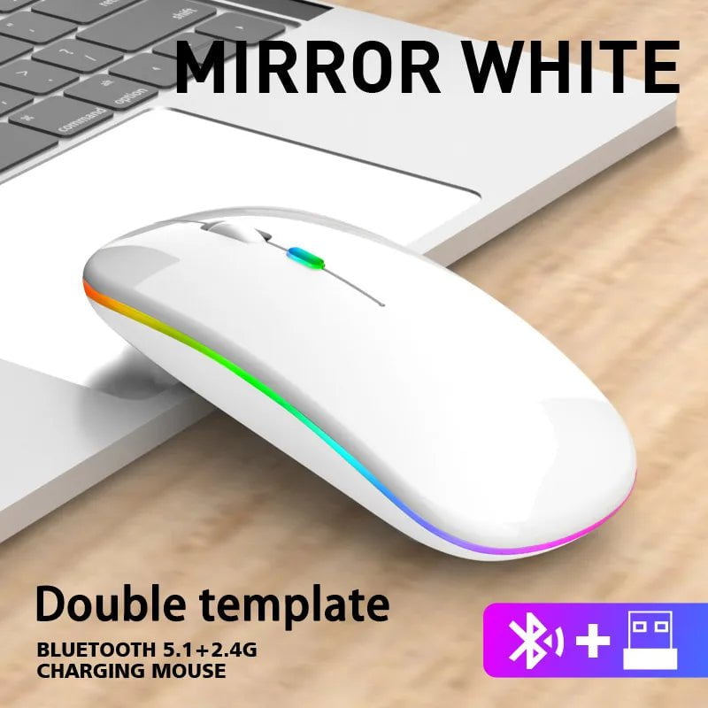 Storazone White Wireless Mouse For Laptop PC Bluetooth RGB Rechargeable Mouses Wireless Computer Silent Mice LED Backlit Ergonomic Gaming Mouse