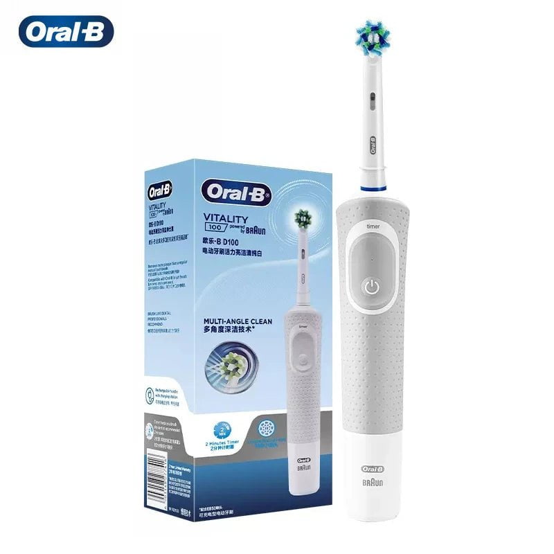 Storazone WHITE with 1head Oral B D100 Electric Toothbrush 2D Vitality Cleaning Teeth Brush Waterproof Electronic Teeth Brush Inductive Charger With Timer