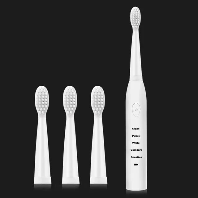 Storazone White with 4head Powerful Ultrasonic Sonic Electric Toothbrush USB Charge Rechargeable Tooth Brush Washable Electronic Whitening Teeth Brush J110