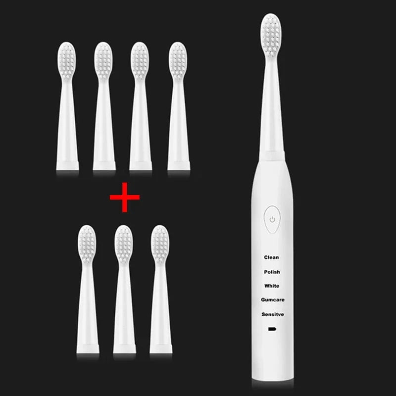 Storazone White with 8head Powerful Ultrasonic Sonic Electric Toothbrush USB Charge Rechargeable Tooth Brush Washable Electronic Whitening Teeth Brush J110