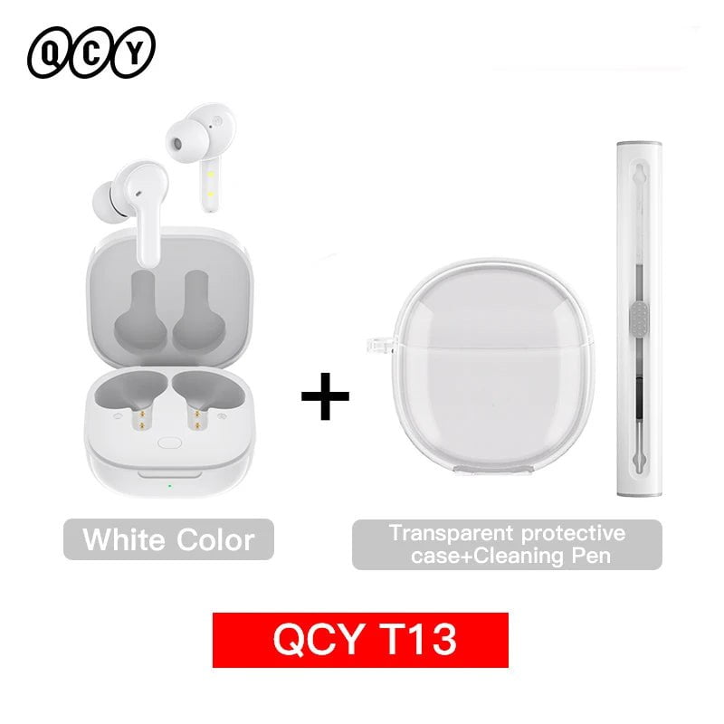 Storazone White with Case Pen / United States QCY T13 Wireless Smart Headphone BT5.1 TWS Earphone 4 Mic ENC HD Call Headset Touch Control Earbuds Long Standby 40H