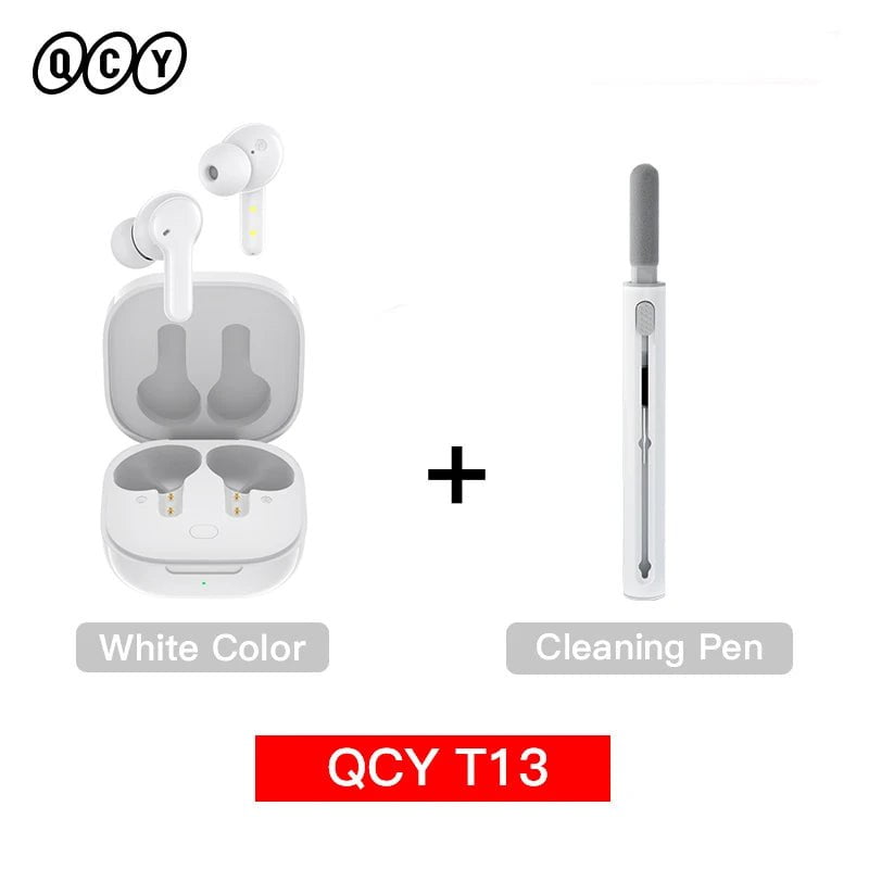 Storazone White with ClearPen / Poland QCY T13 Wireless Smart Headphone BT5.1 TWS Earphone 4 Mic ENC HD Call Headset Touch Control Earbuds Long Standby 40H