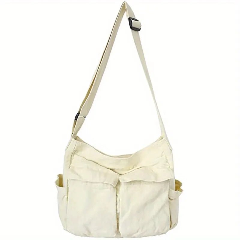 Storazone WHITE Women Vintage Handbag Canvas Teenager Shoulder Tote Bags Messenger Bags Ladies Casual Handbag Crossbody Purse