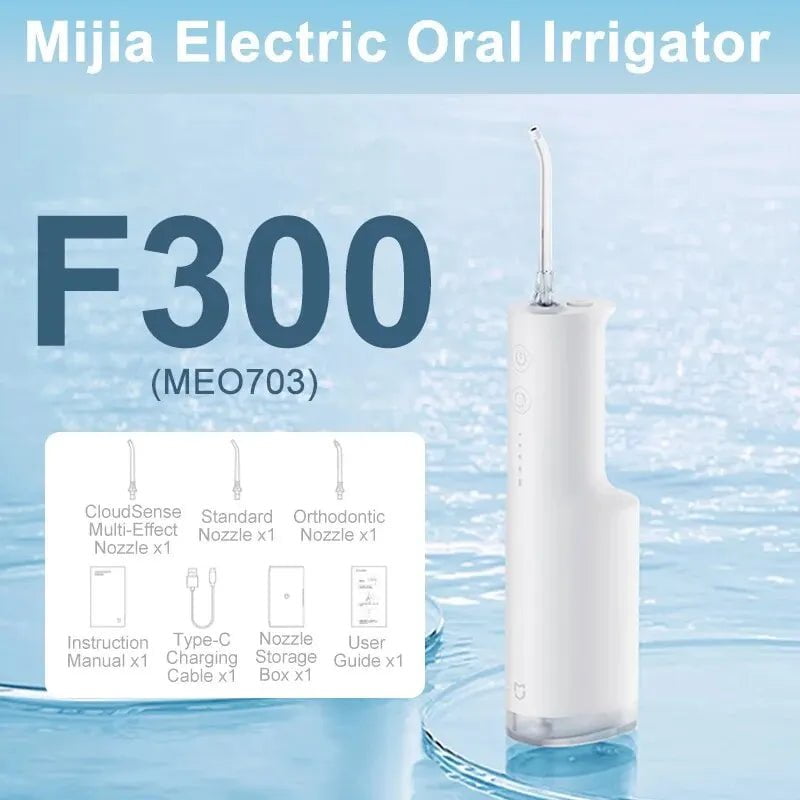 Storazone White XIAOMI MIJIA Electric Oral Irrigator F300 Portable Water Pick Flosser MEO703 Teeth Whitening Cleaner 240ML 2000 Times/Min 4 Mode