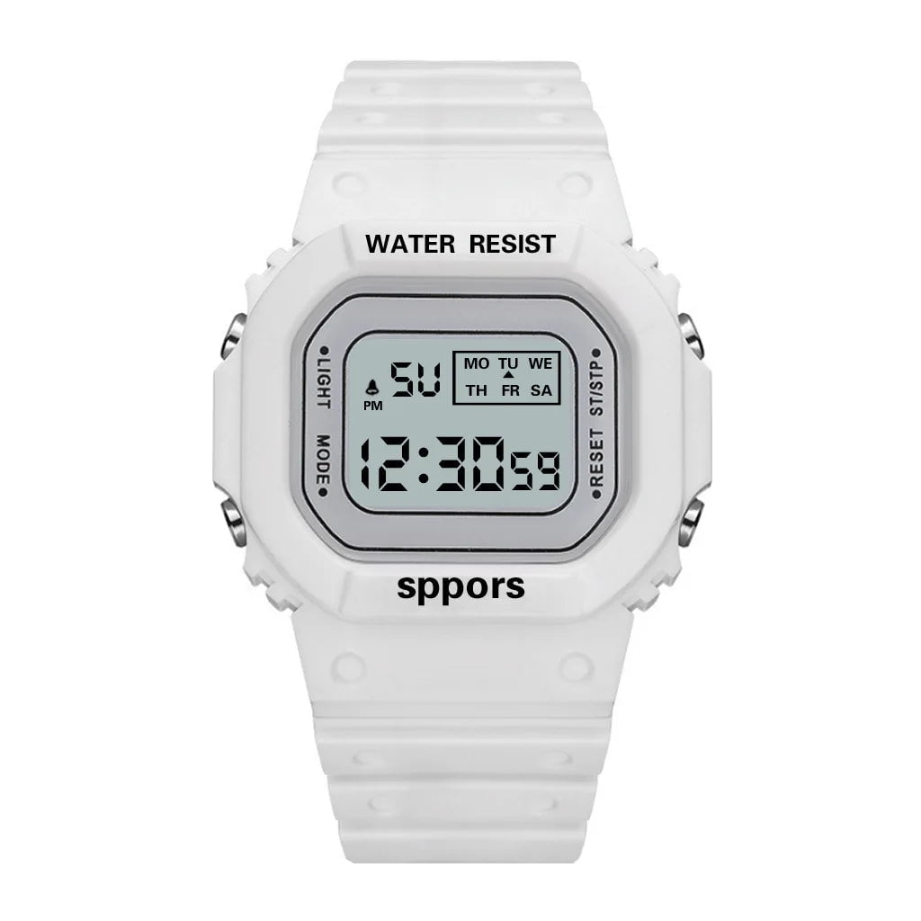 Storazone White YIKAZE Sports Watch Boys Girls Student LED Electronic Watch Colorful Men Women Square Digital Watches Waterproof Rubber Clock