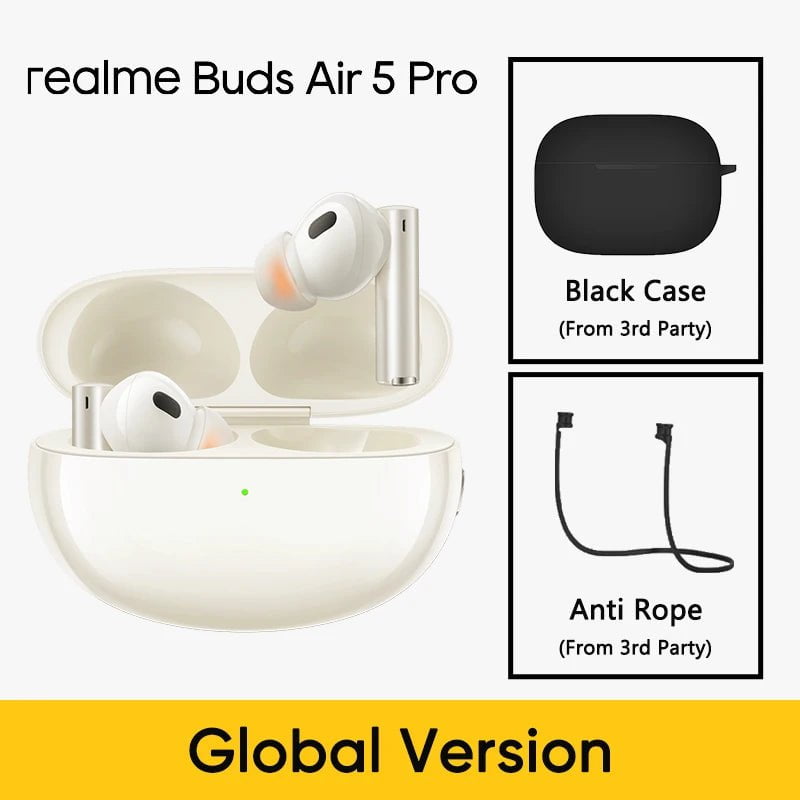 Storazone WhiteGold GL n Black / CHINA Global Version realme Buds Air 5 Pro Bluetooth headphones 50dB Active Noise Cancelling LDAC Bluetooth 5.3 Wireless Headphonea