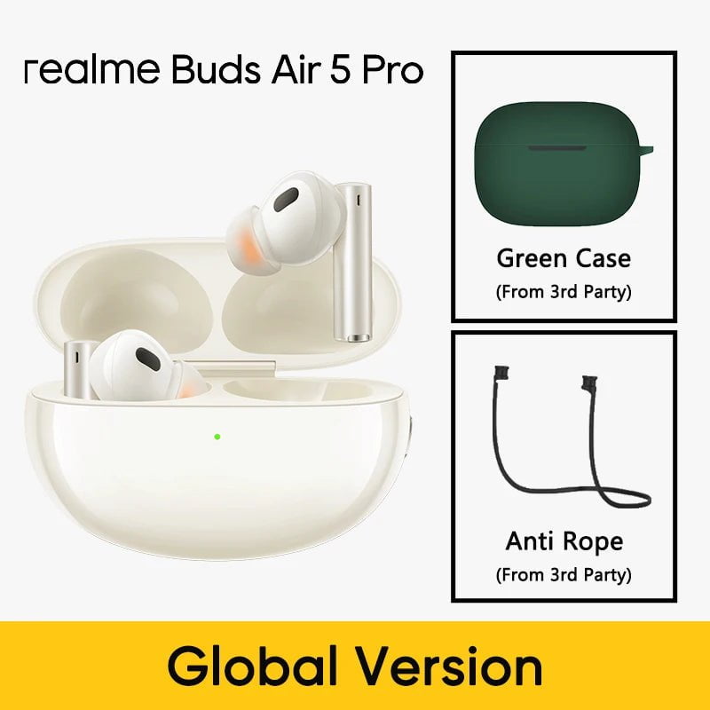 Storazone WhiteGold GL n Green / CHINA Global Version realme Buds Air 5 Pro Bluetooth headphones 50dB Active Noise Cancelling LDAC Bluetooth 5.3 Wireless Headphonea