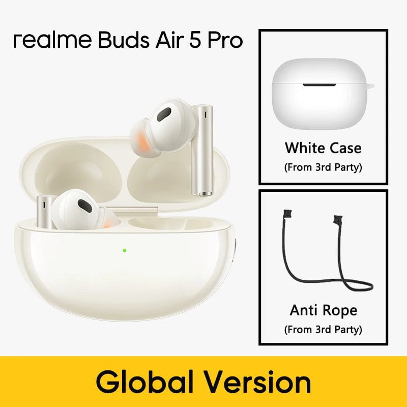 Storazone WhiteGold GL n White / CHINA Global Version realme Buds Air 5 Pro Bluetooth headphones 50dB Active Noise Cancelling LDAC Bluetooth 5.3 Wireless Headphonea