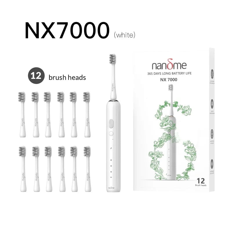 Storazone Whitex12 brush head / spain Nandme NX7000 Smart Sonic Electric Toothbrush Ultrasound IPX7 Rechargeable Tooth Brush 5 Mode Smart Time Whitener Teethbrush