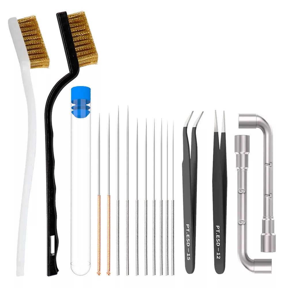 Storazone Whole Kit KINGROON 3D Printer Cleaner Tool Copper Wire Brush Toothbrush Nozzle Cleaning Needle 3D Printer Parts Cleaning Tool Wrench Kit