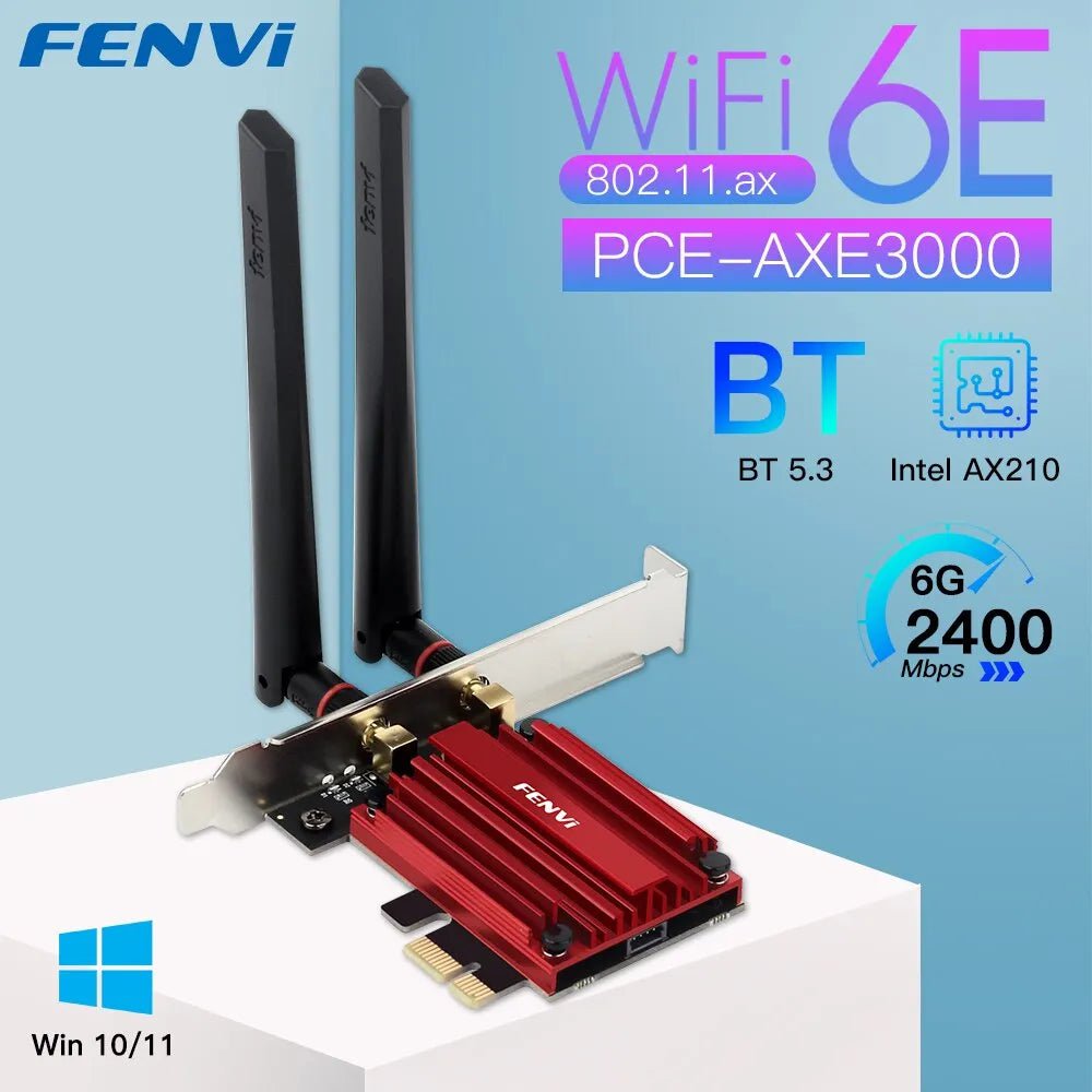 Storazone WiFi 6E PCE AXE3000 FENVI WiFi 6E AX210 5374Mbps Wireless PCIE Adapter Tri Band 2.4G/5G/6Ghz Compatible Bluetooth5.3 Network WiFi Card For Win 10/11