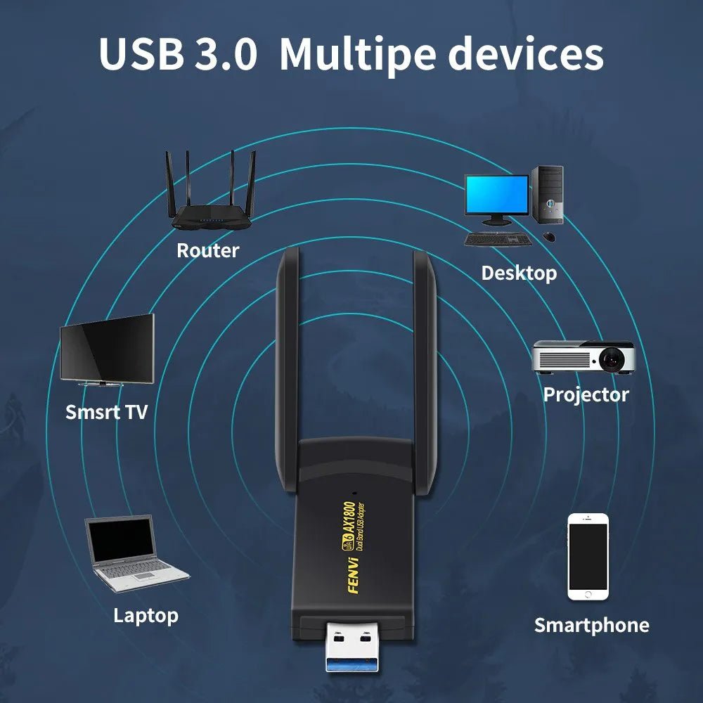 Storazone WIFI6 FU-AX1800 FENVI 1800Mbps WiFi 6 USB Adapter Dual Band 2.4G/5Ghz Wireless WiFi Receiver USB 3.0 Dongle Network Card For Laptop PC Win 10/11