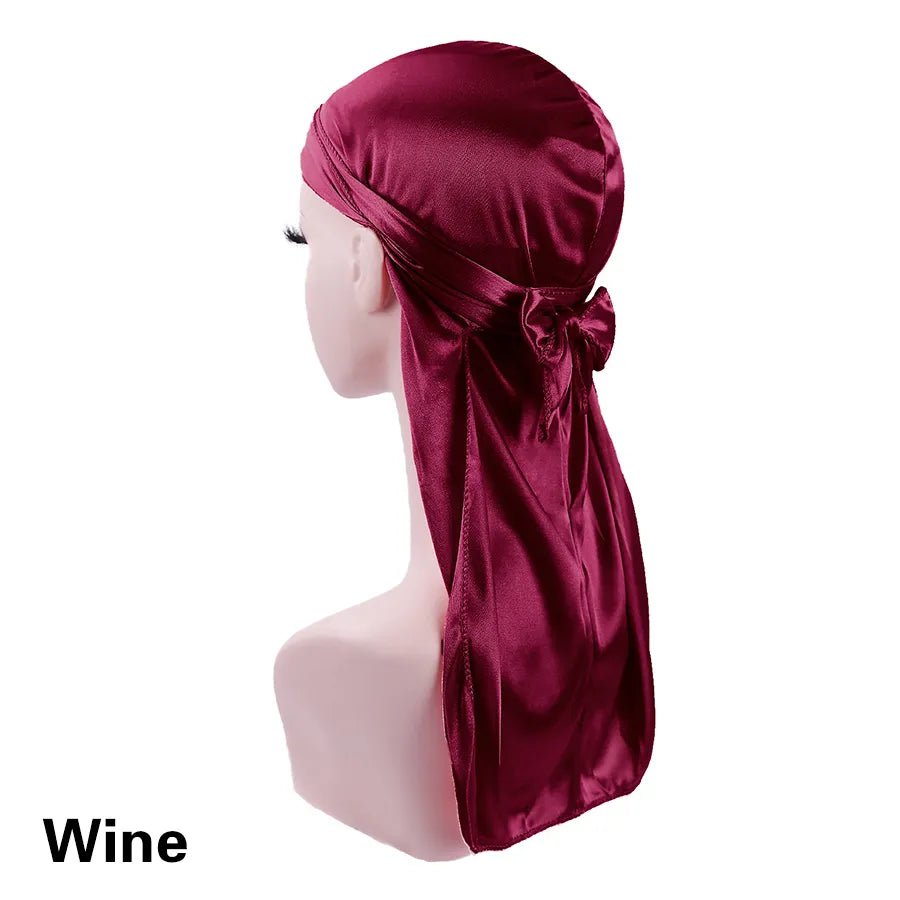 Storazone wine / CHINA Unisex Silky Durags Bandanas Turban Hat Wigs Doo Men Satin Durag Biker Headwear Headband Hair Accessories Extra Long Tail Du-Rag