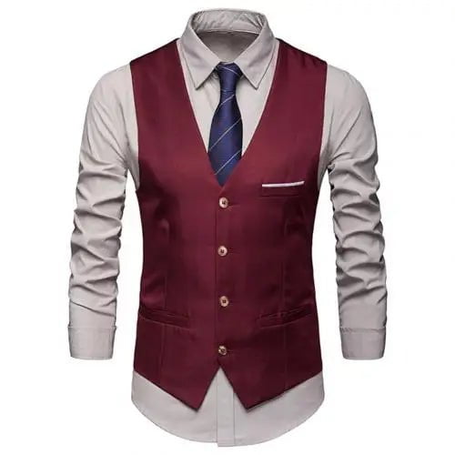 Storazone Wine Red / 4XL Dress Vests For Men Slim Fits Mens Suit Vest Male Waistcoat Gilet Homme Casual Sleeveless Formal Business Vest chaleco hombre