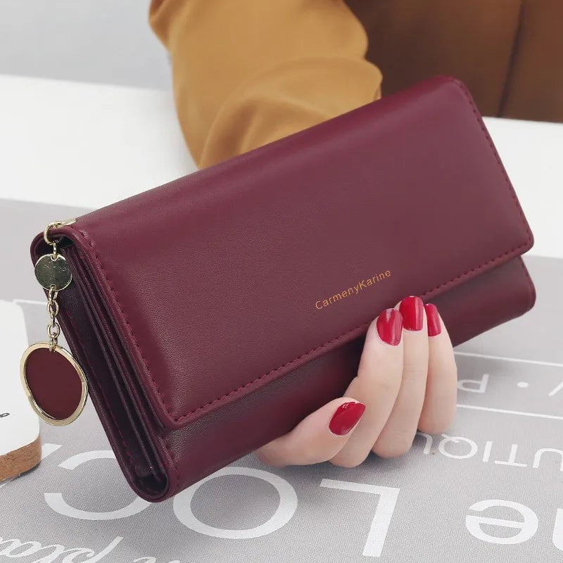 Storazone Wine red Fashion Women Wallets Brand Letter Long Tri-fold Wallet Purse Fresh Leather Female Clutch Card Holder Cartera Mujer