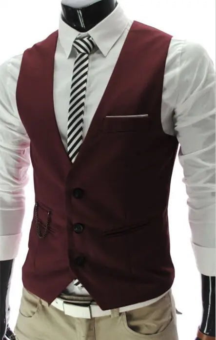 Storazone wine red / M 2023 New Arrival Dress Vests For Men Slim Fit Mens Suit Vest Male Waistcoat Gilet Homme Casual Sleeveless Formal Business Jacket