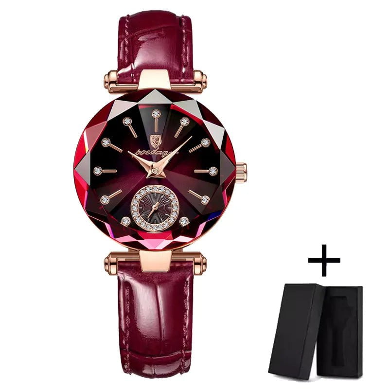 Storazone wine red POEDAGAR Watch for Women Luxury Jewelry Design Rose Gold Steel Quartz Wristwatches Waterproof Fashion Swiss Brand Ladies Watches