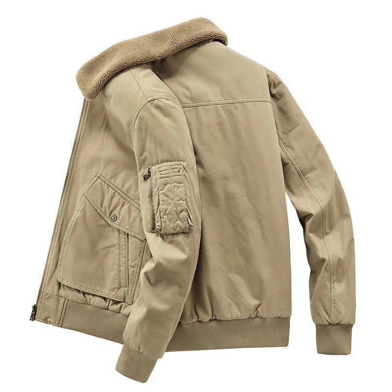 Storazone Winter Men's Cotton Jacket Velvet Thickened Pockets Warm Jackets Casual Business Turndown Collar Loose Large Size Cotton Parkas