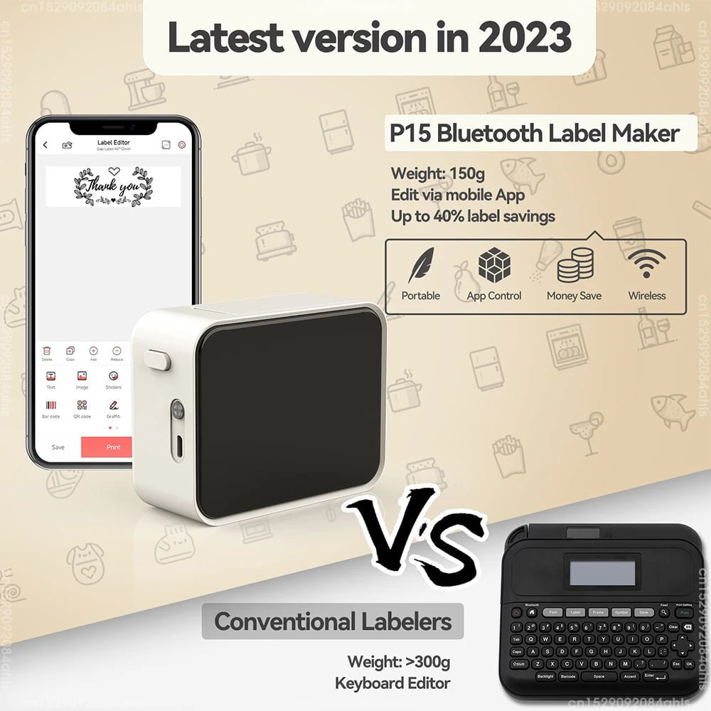 Storazone Wireless Bluetooth Label Printer Portable Thermal Printer Similar as D11 D110 D101 Labeling Machine Mini Label Maker P15 Sticker