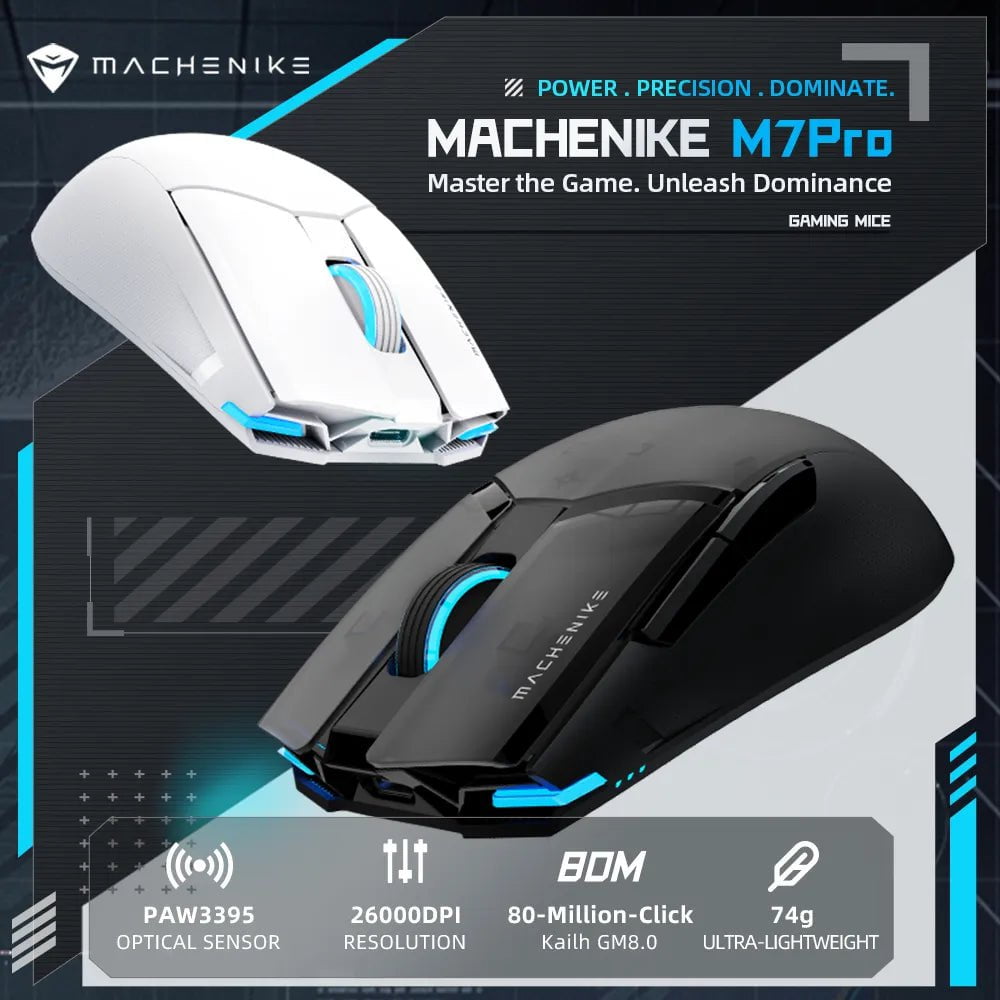 Storazone Wireless Gaming Mouse Machenike M7 Pro PAW3395 26000DPI 74g RGB For Laptop PC Mouse Gamer Kailh Switch Programmable Rechargeable