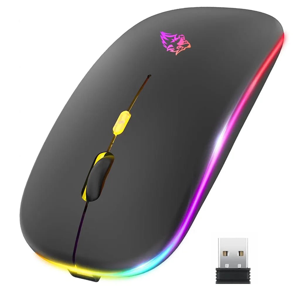 Storazone Wireless Mouse Bluetooth and 2.4GHz Dual Modes Rechargeable RGB Ergonomic Silent Click for PC iPad Laptop Cell Phone TV