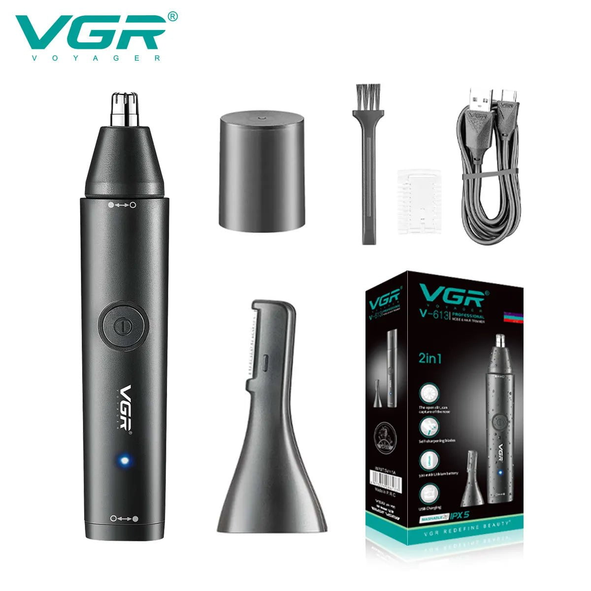 Storazone with box VGR Professional Nose Hair Trimmer Rechargeable Nose and Ear Hairs Trimmer Portable Mini Nose Clipper Trimmer for Men V-613