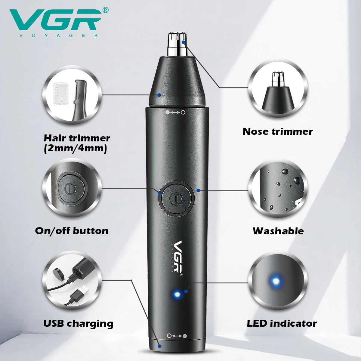 Storazone with box VGR Professional Nose Hair Trimmer Rechargeable Nose and Ear Hairs Trimmer Portable Mini Nose Clipper Trimmer for Men V-613