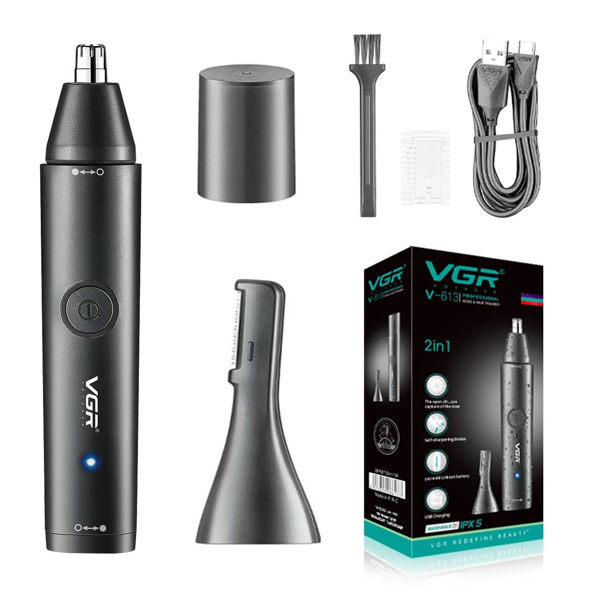 Storazone with box VGR Professional Nose Hair Trimmer Rechargeable Nose and Ear Hairs Trimmer Portable Mini Nose Clipper Trimmer for Men V-613