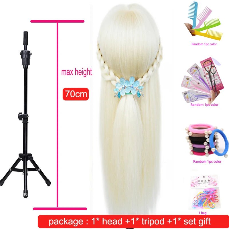 Storazone with small tripod 1 / CHINA 100% High Temperature Fiber Blonde Hair Mannequin Head Training Head For Braid Hairdressing Manikin Doll Head With Clamp