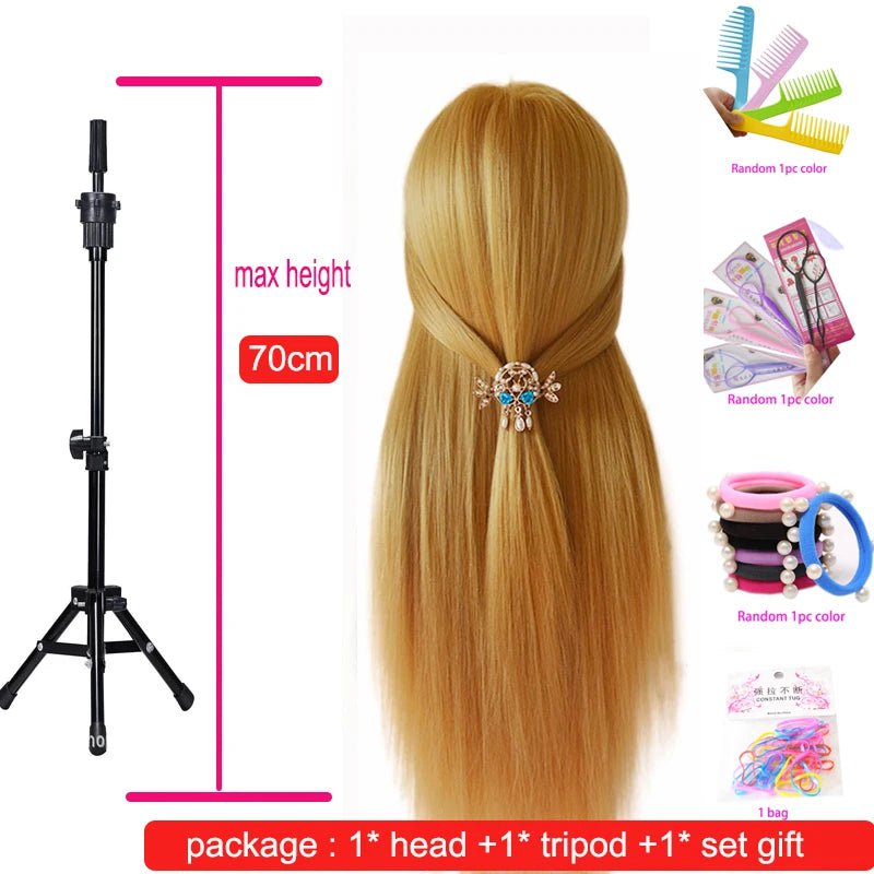 Storazone with small tripod 3 / CHINA 100% High Temperature Fiber Blonde Hair Mannequin Head Training Head For Braid Hairdressing Manikin Doll Head With Clamp