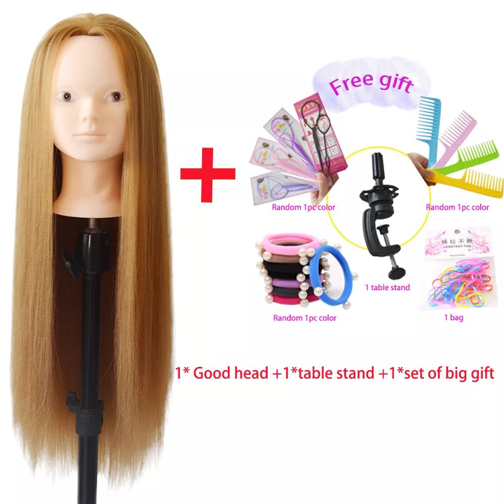 Storazone with stand 5 / CHINA 100% High Temperature Fiber Blonde Hair Mannequin Head Training Head For Braid Hairdressing Manikin Doll Head With Clamp