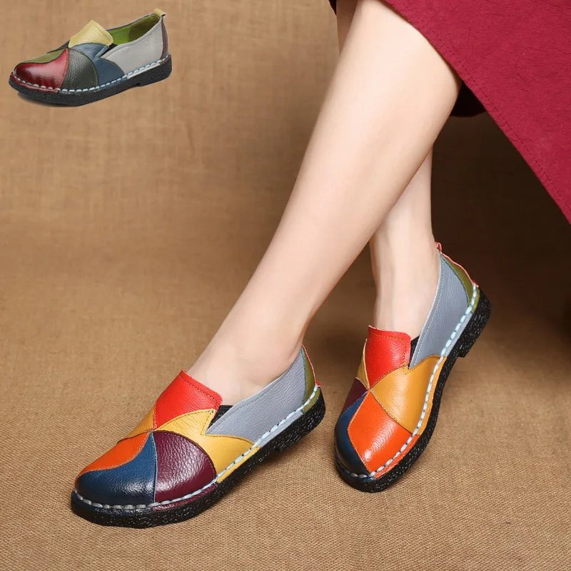 Storazone WOIZGIC Women's Ladies Female Woman Mother Shoes Flats Genuine Leather Loafers Moccasins Mixed Colorful Non Slip On Plus Size 42