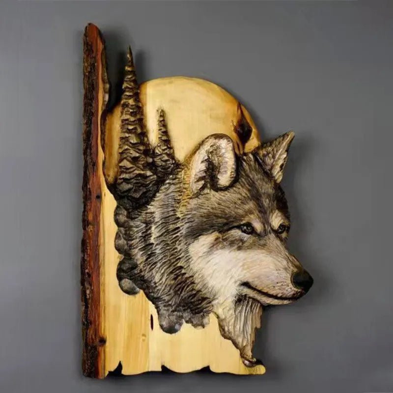 Storazone Wolf Animal Carving Handcraft Wall Hanging Sculpture Wood Raccoon Bear Deer Hand Painted Decoration for Home Living Room Dropshipping