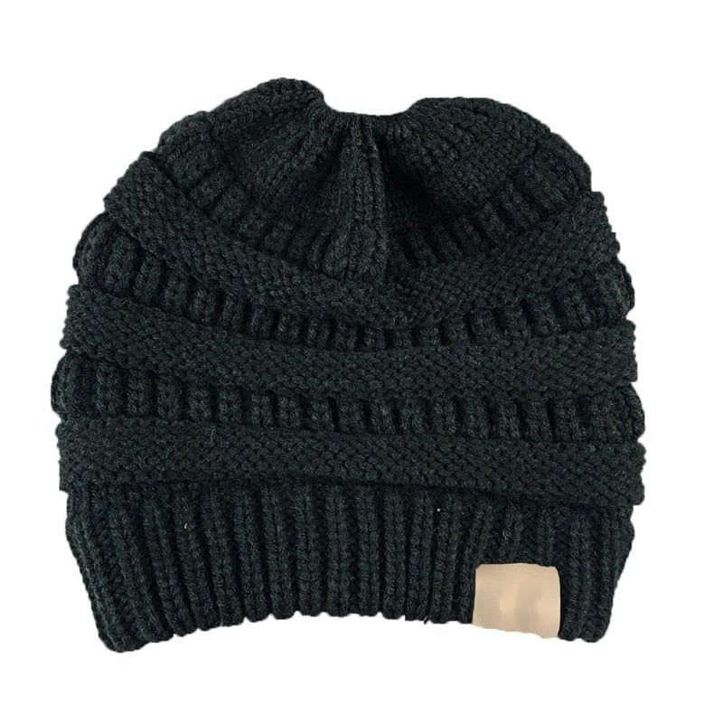 STORAZONE Woman fashion and Outdoor BlackA High Bun Ponytail Beanie Hat Chunky Soft Stretch Cable Knit Warm Fuzzy Lined Skull Beanie Acrylic Hats Men And Women