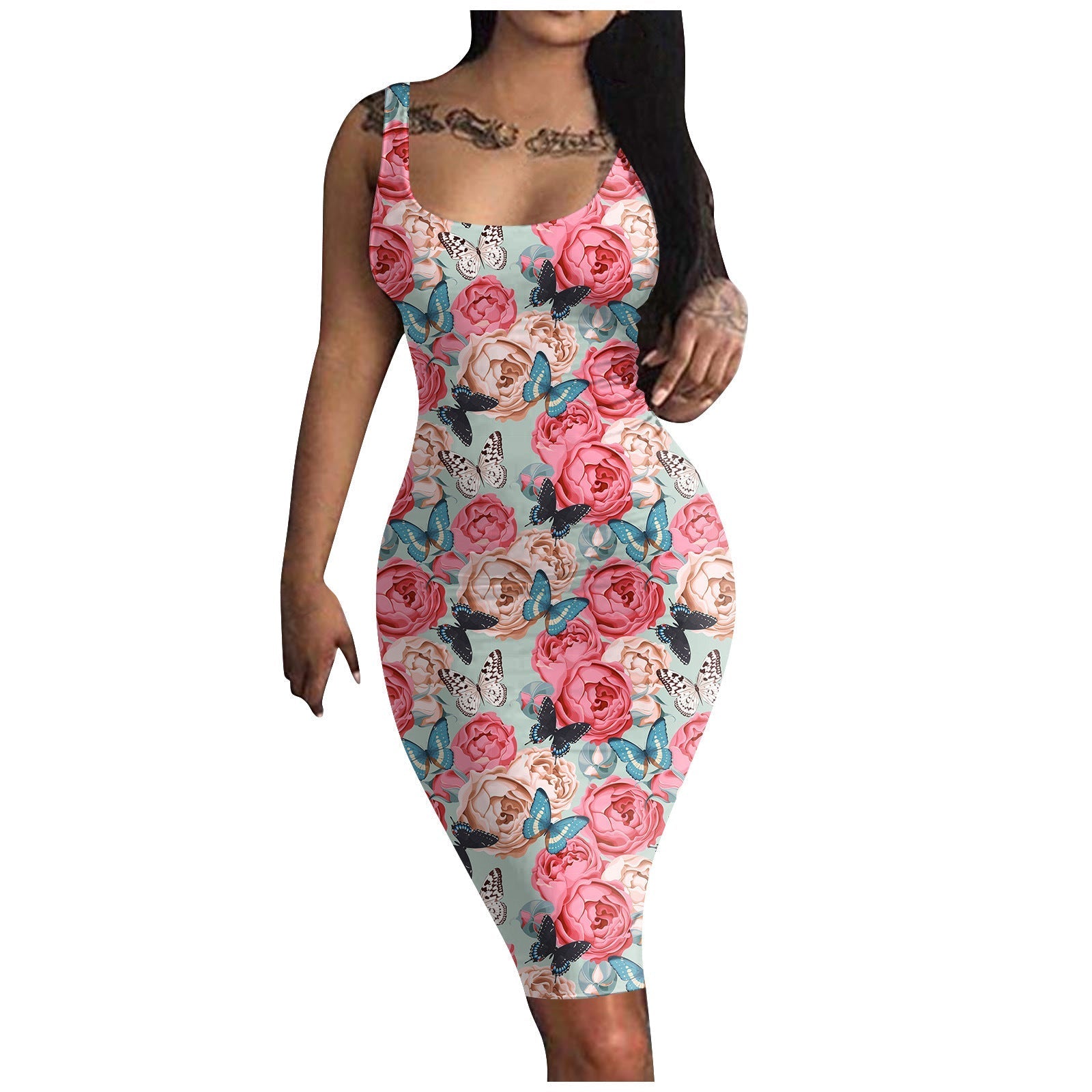 STORAZONE Woman fashion and Outdoor BMLYQ122 / 2XL Solid Color Printing Long Sling Dress