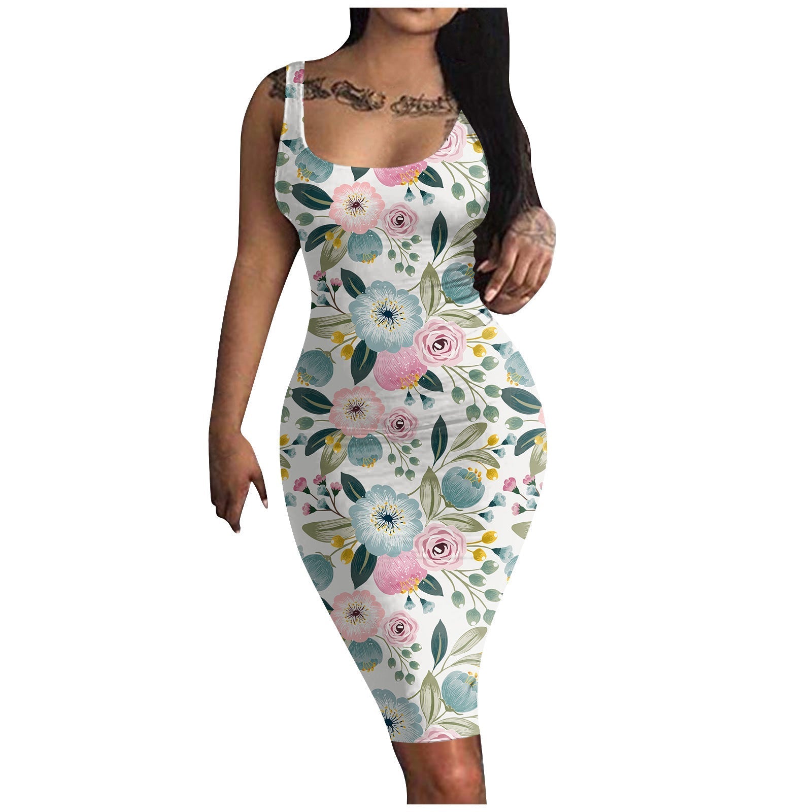 STORAZONE Woman fashion and Outdoor BMLYQ123 / 2XL Solid Color Printing Long Sling Dress