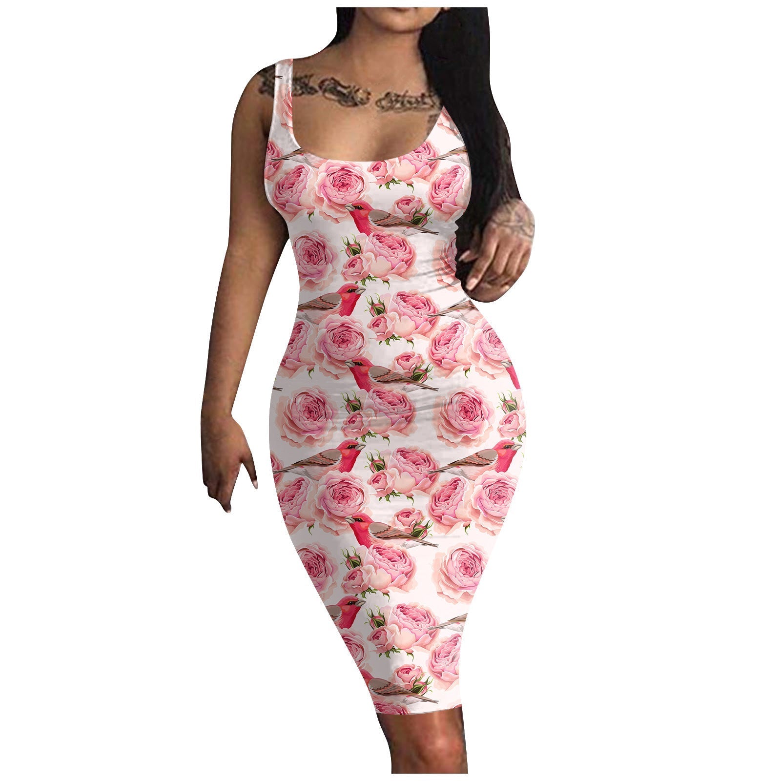 STORAZONE Woman fashion and Outdoor BMLYQ124 / 2XL Solid Color Printing Long Sling Dress