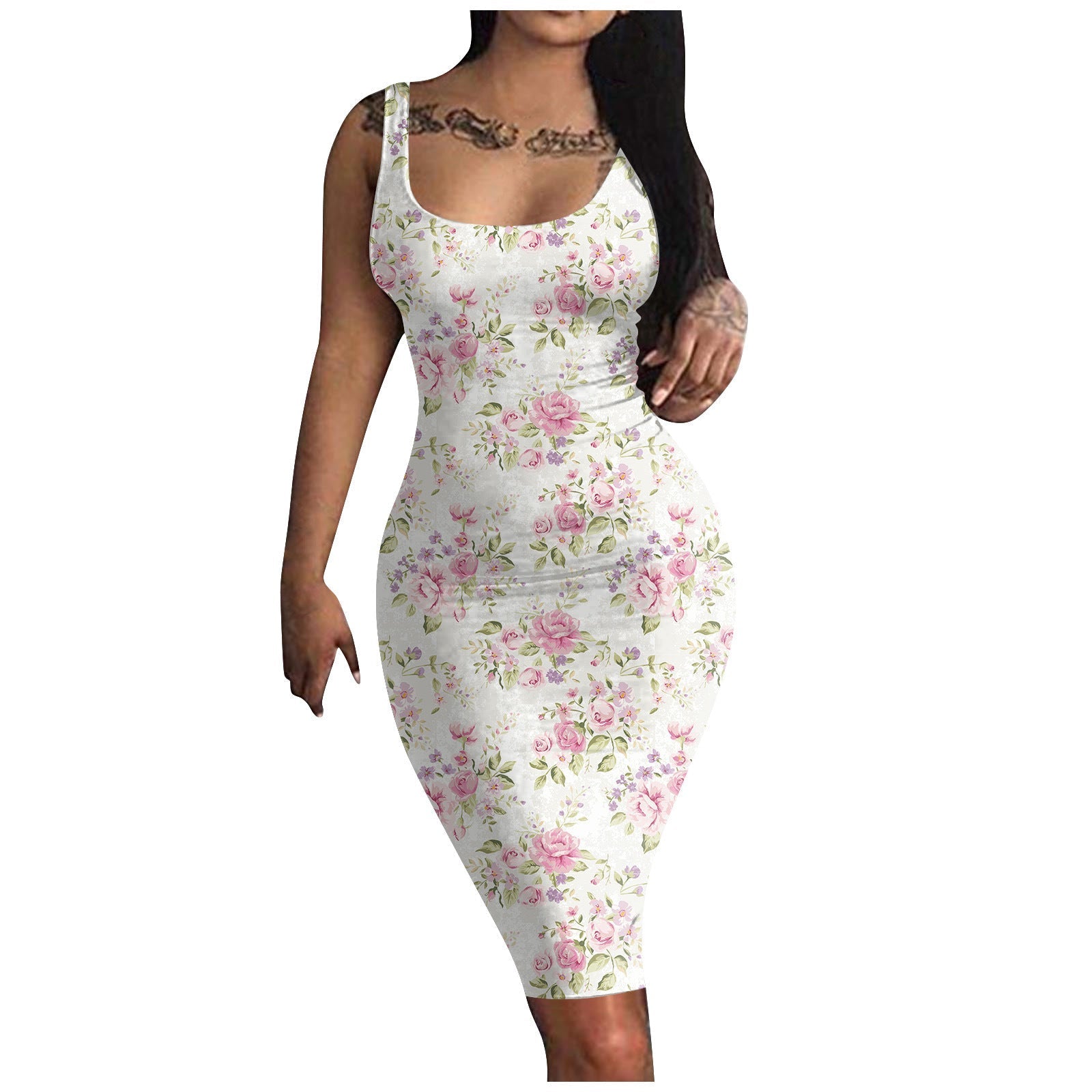 STORAZONE Woman fashion and Outdoor BMLYQ125 / 2XL Solid Color Printing Long Sling Dress