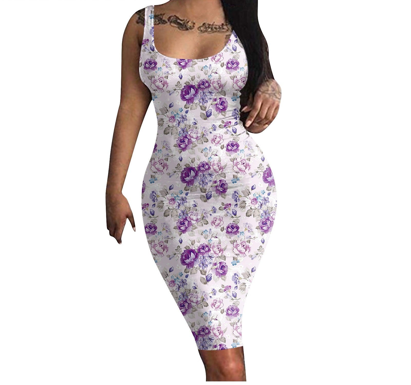 STORAZONE Woman fashion and Outdoor BMLYQ129 / 2XL Solid Color Printing Long Sling Dress
