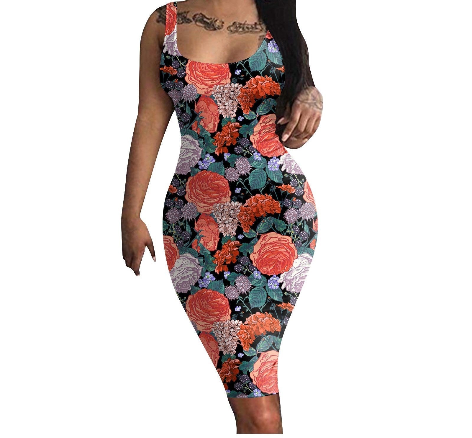 STORAZONE Woman fashion and Outdoor BMLYQ131 / 2XL Solid Color Printing Long Sling Dress