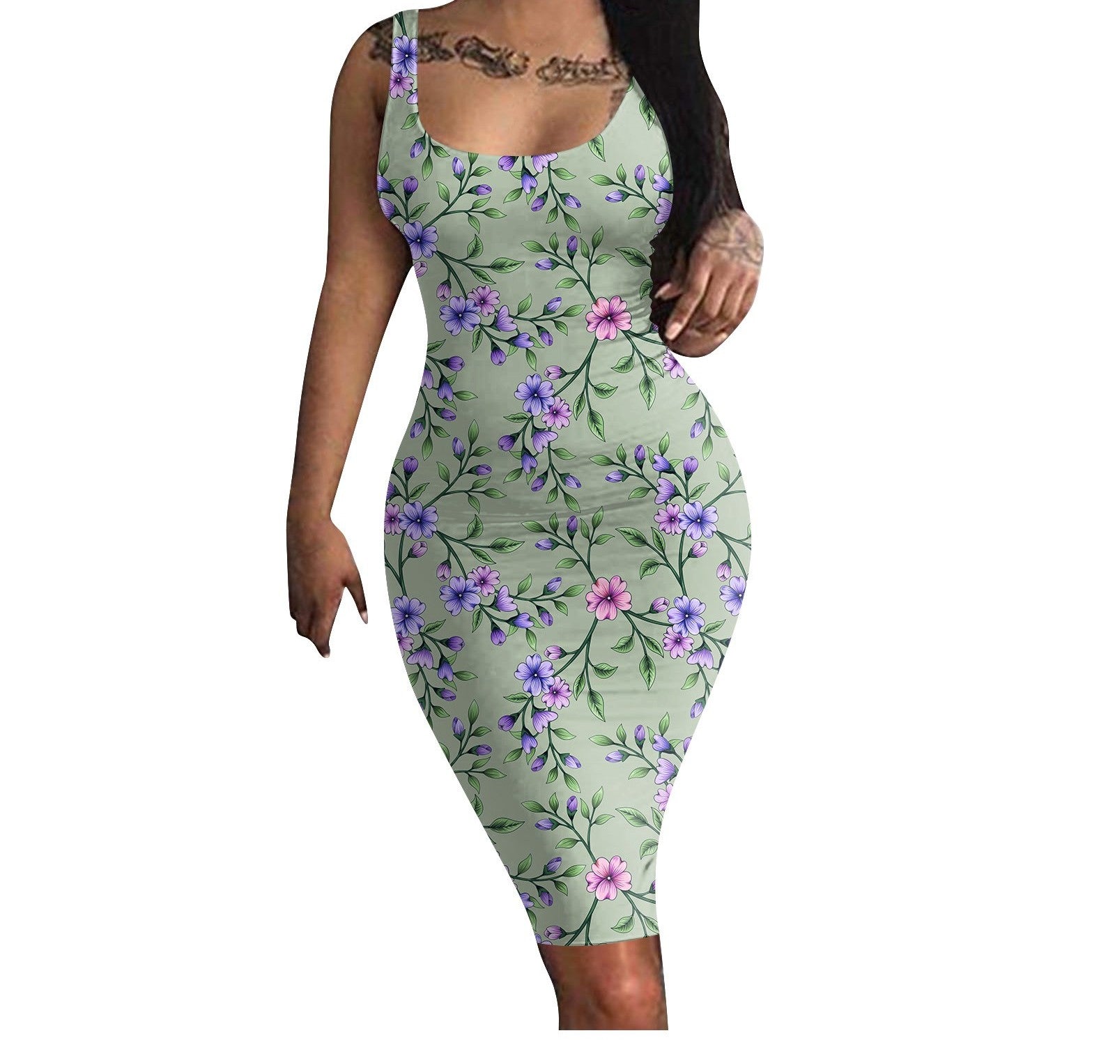 STORAZONE Woman fashion and Outdoor BMLYQ132 / 2XL Solid Color Printing Long Sling Dress