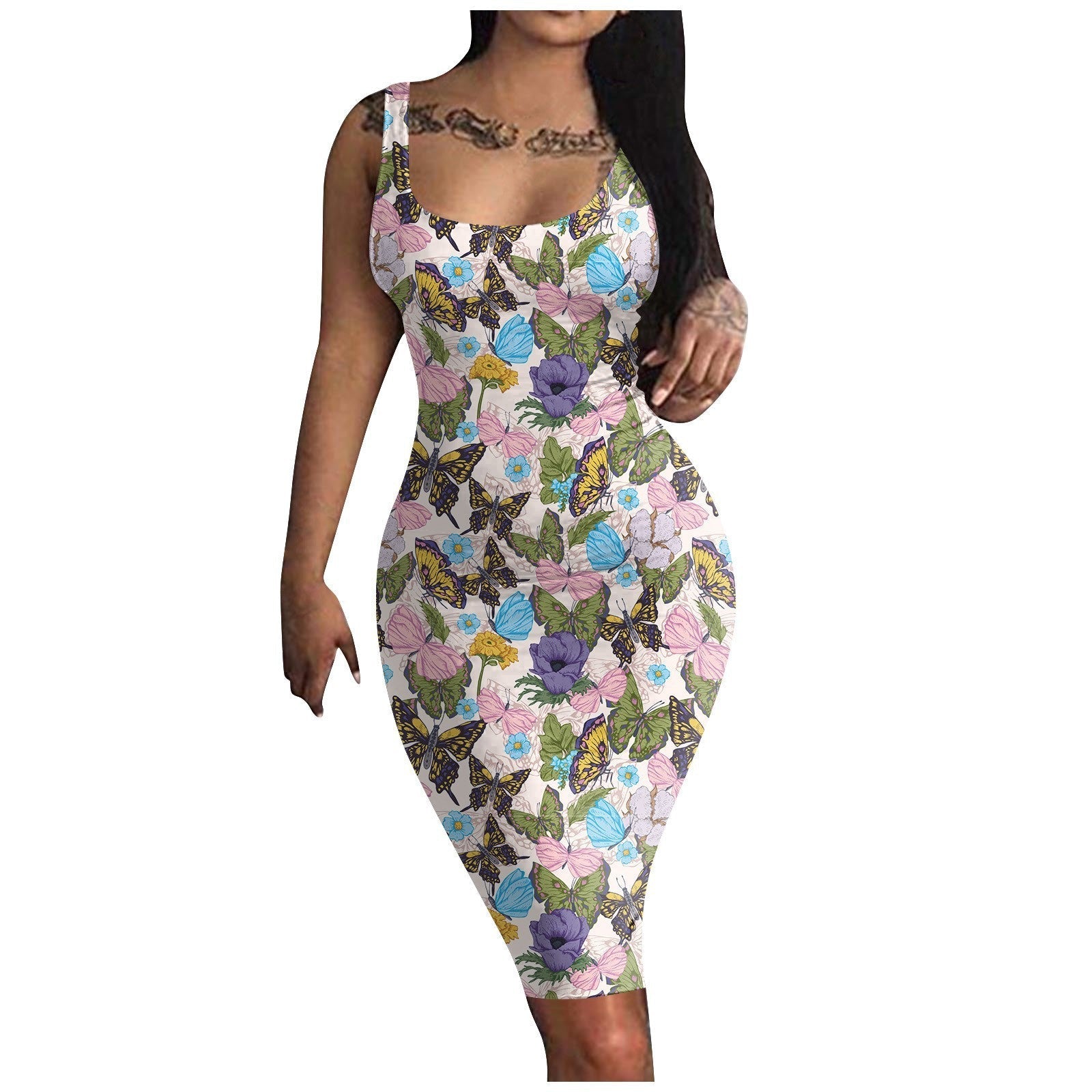 STORAZONE Woman fashion and Outdoor BMLYQ133 / 2XL Solid Color Printing Long Sling Dress