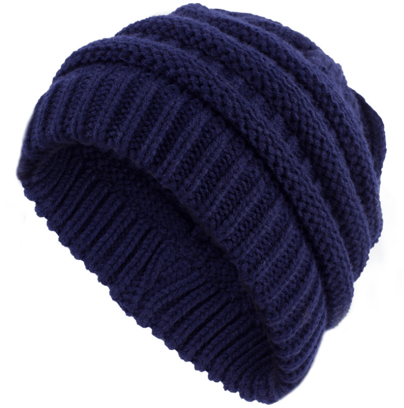 STORAZONE Woman fashion and Outdoor Dark blue High Bun Ponytail Beanie Hat Chunky Soft Stretch Cable Knit Warm Fuzzy Lined Skull Beanie Acrylic Hats Men And Women