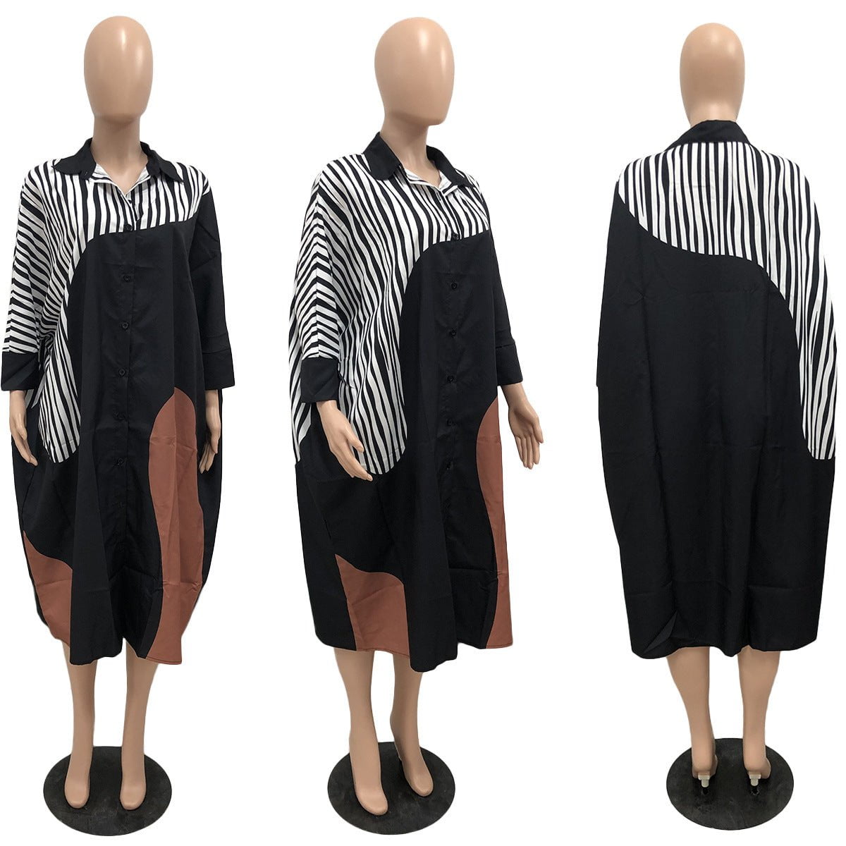 STORAZONE Woman fashion and Outdoor European And American Plus Size Loose Multicolor Batwing Sleeve Shirt Idle Style Dress
