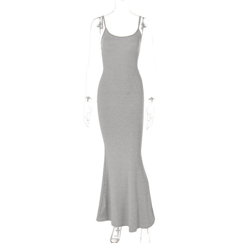 STORAZONE Woman fashion and Outdoor Gray / L Spaghetti Strap Long Dress Women Sexy Slim Skinny Bodycon Party Club Suspender Casual Street Dresses