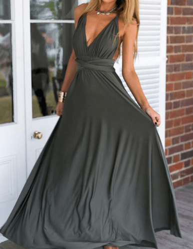 STORAZONE Woman fashion and Outdoor Gray / L Women Bandage Convertible Boho Maxi Dress