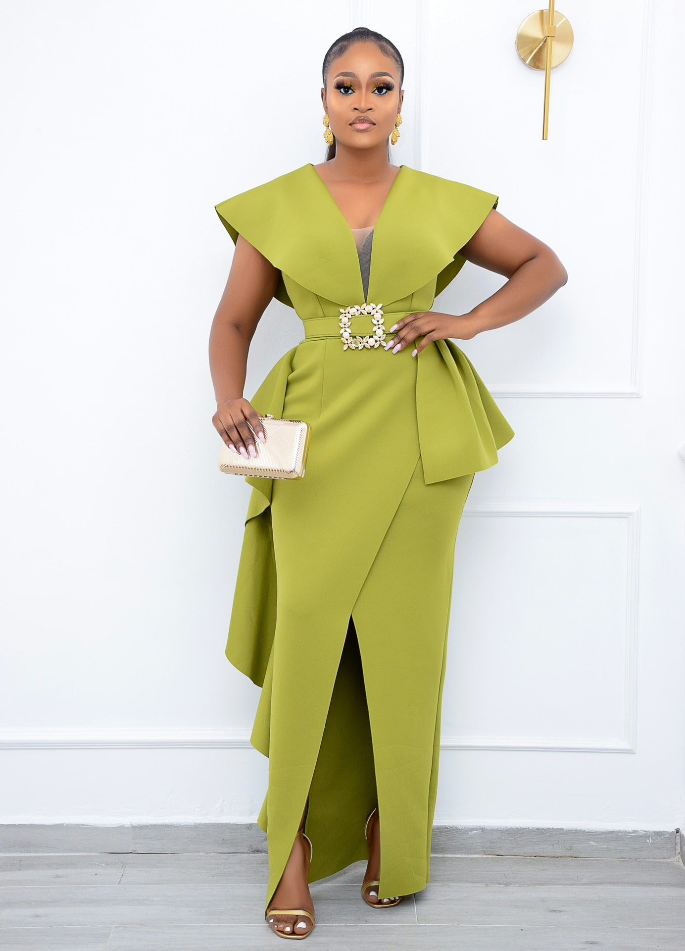 STORAZONE Woman fashion and Outdoor Green / 4XL Slim Fit Irregular Long Dress Plus Size High Waist Dress